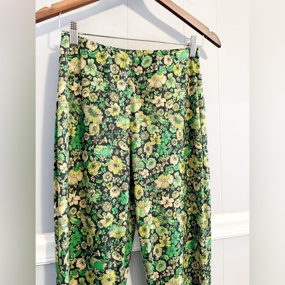 Zara Green Floral Wide-Leg Pants - Picture 7 of 8